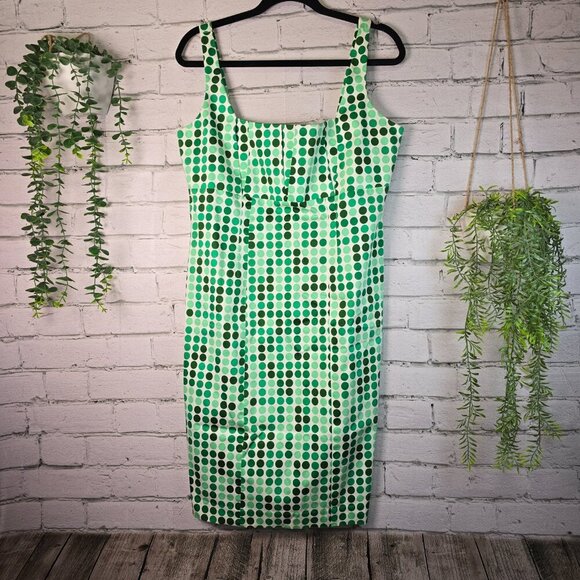 CALVIN KLEIN GREEN POLKA DOT SHEATH DRESS SLEEVELESS, BACK ZIPPER, SIZE 12 - Picture 1 of 8